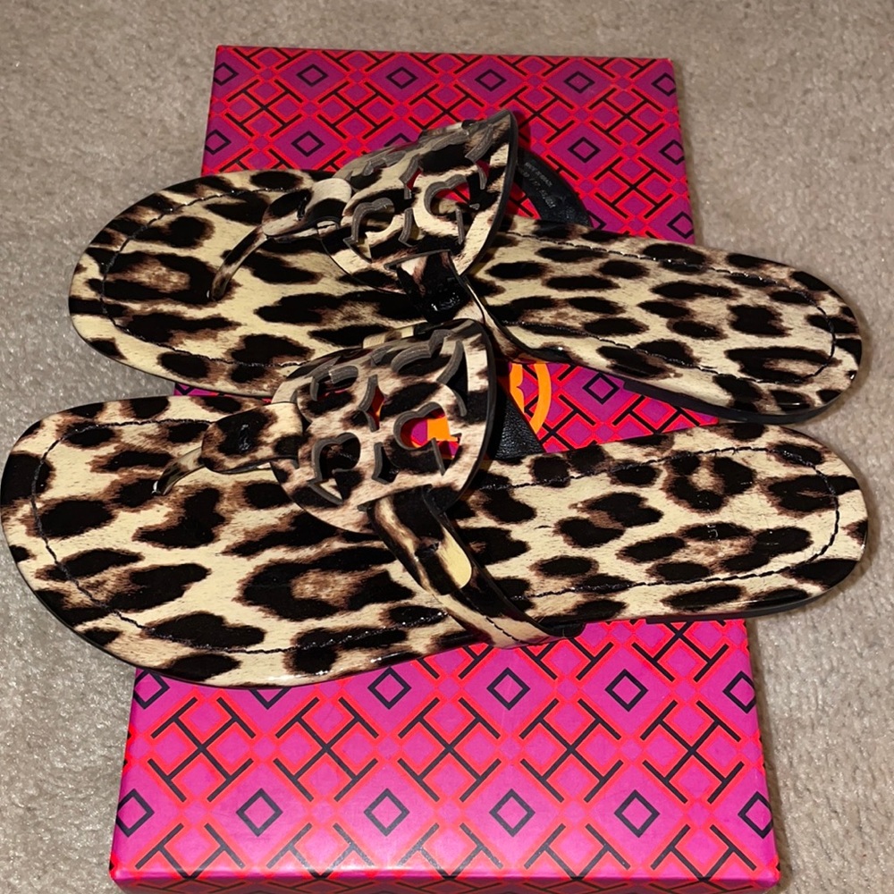 Tory Burch Patent Leopard Miller Sandals